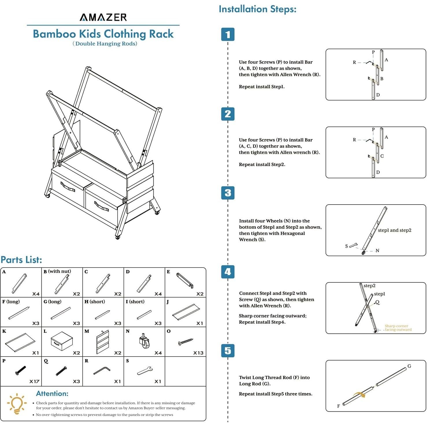 Perchero de Bambú Amazer para Niños con Almacenamiento 88x52cm