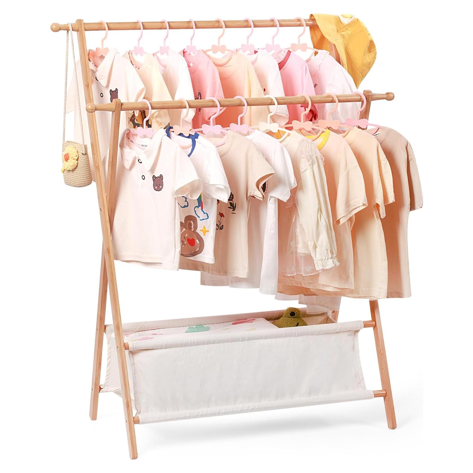 Perchero de Bambú para Niños Relquorax con Almacenamiento