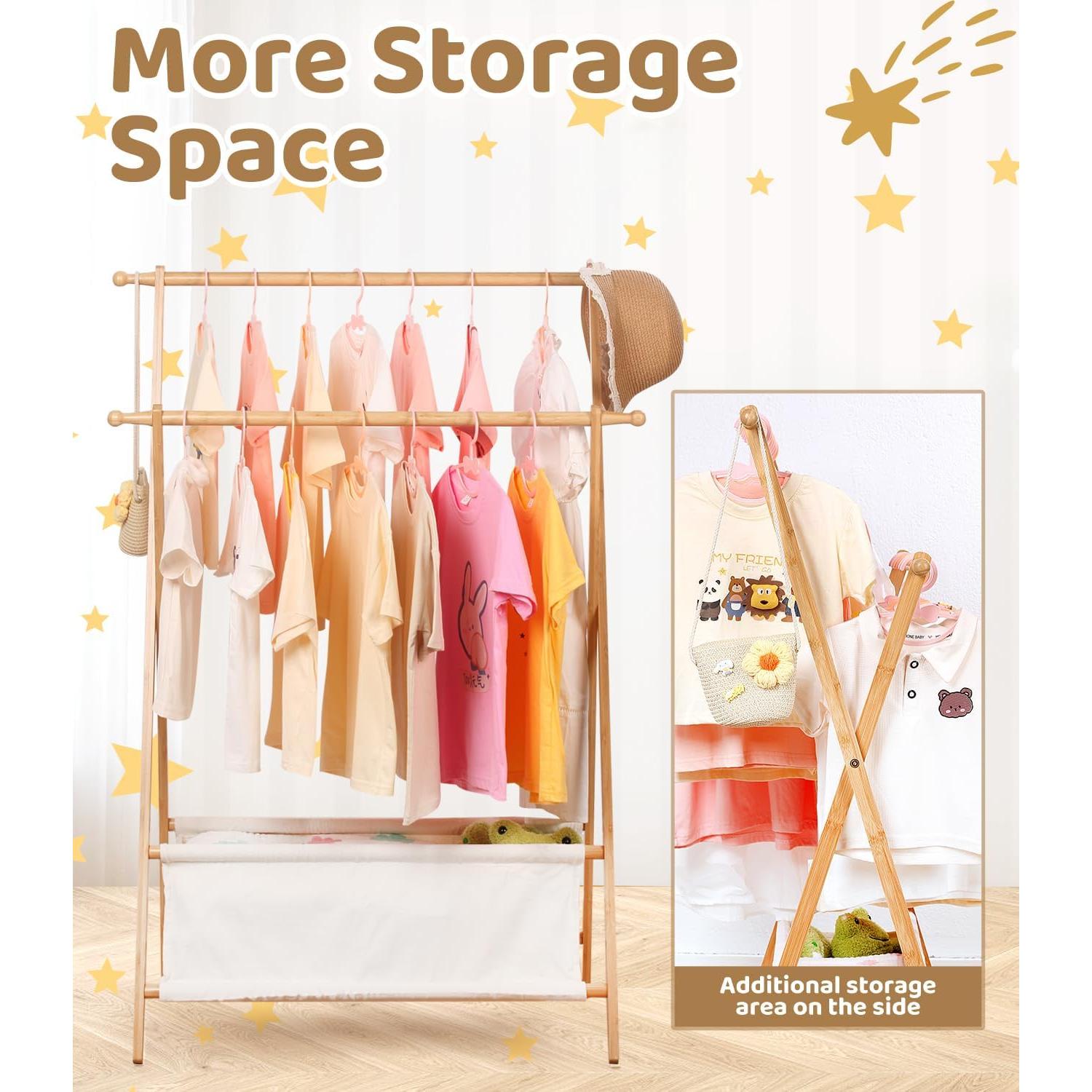 Perchero de Bambú para Niños Relquorax con Almacenamiento