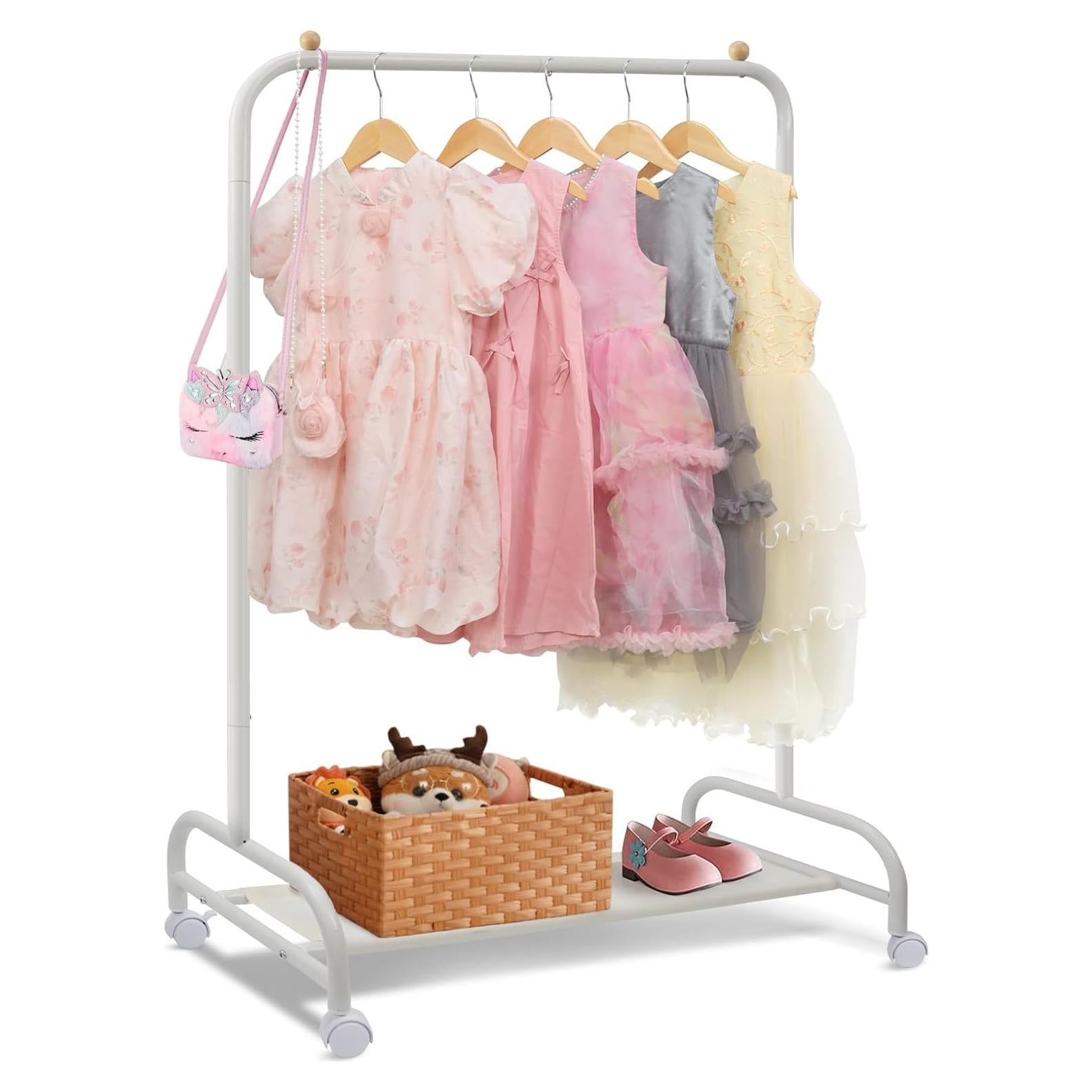 Perchero de Ropa para Niños YGJT Blanco con Ruedas 115 cm