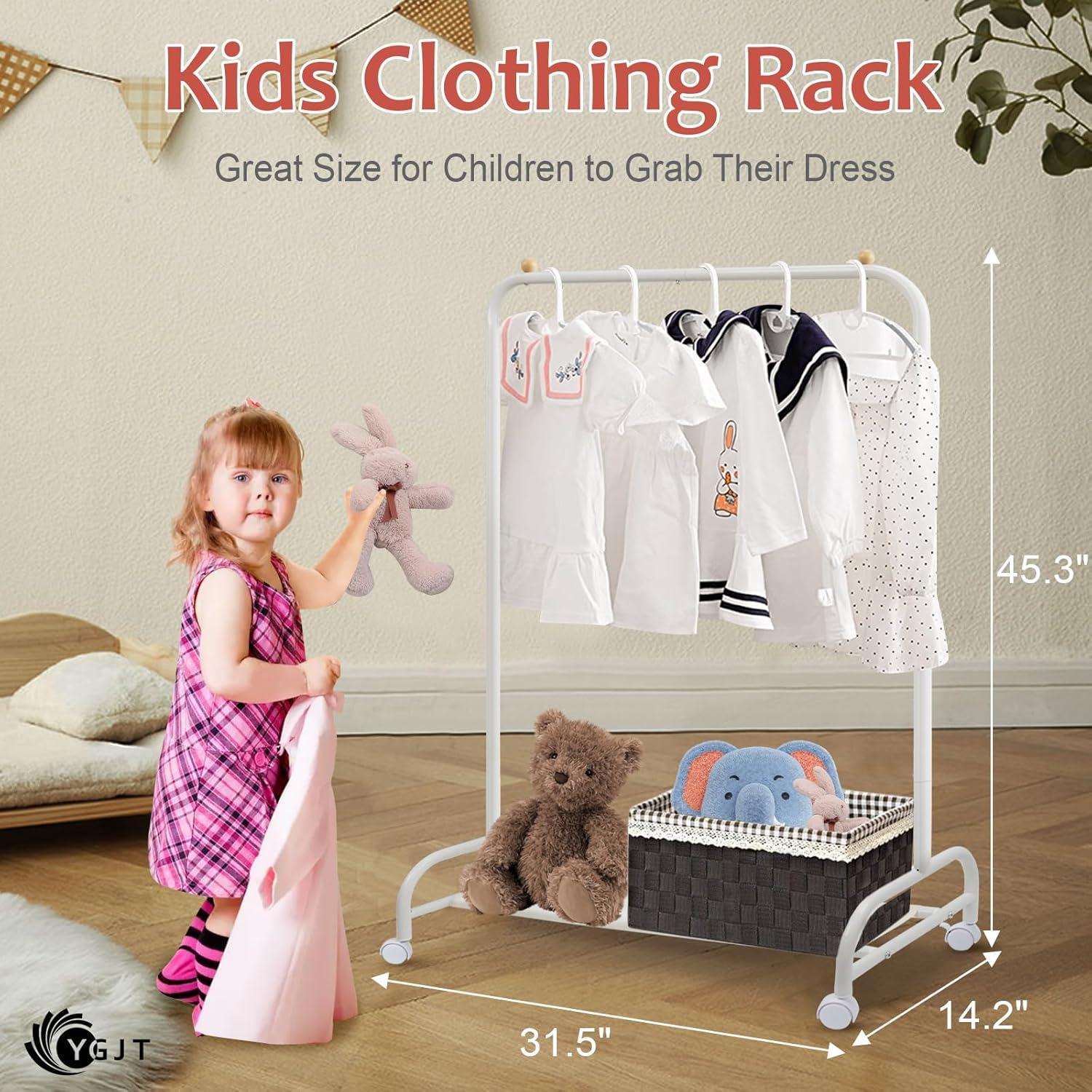 Perchero de Ropa para Niños YGJT Blanco con Ruedas 115 cm
