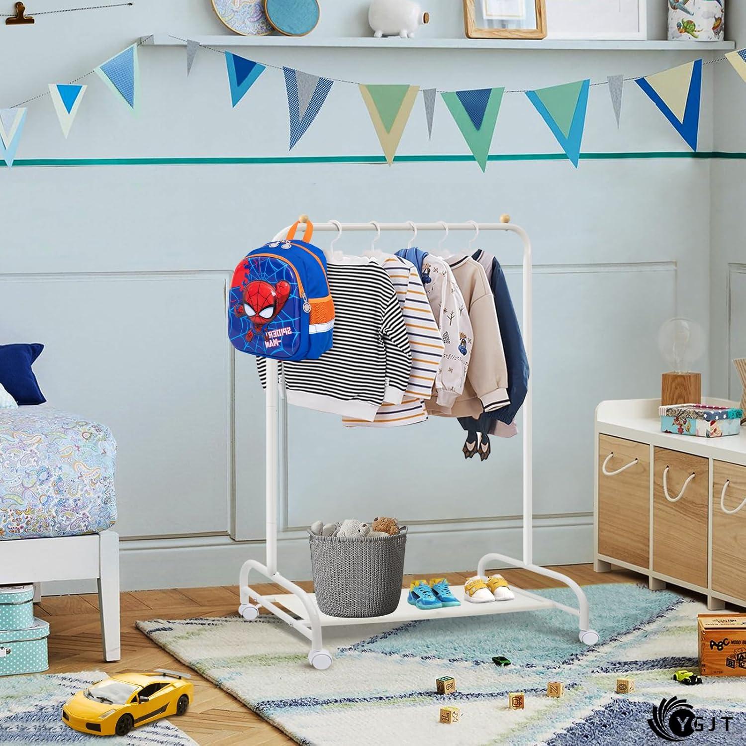 Perchero de Ropa para Niños YGJT Blanco con Ruedas 115 cm