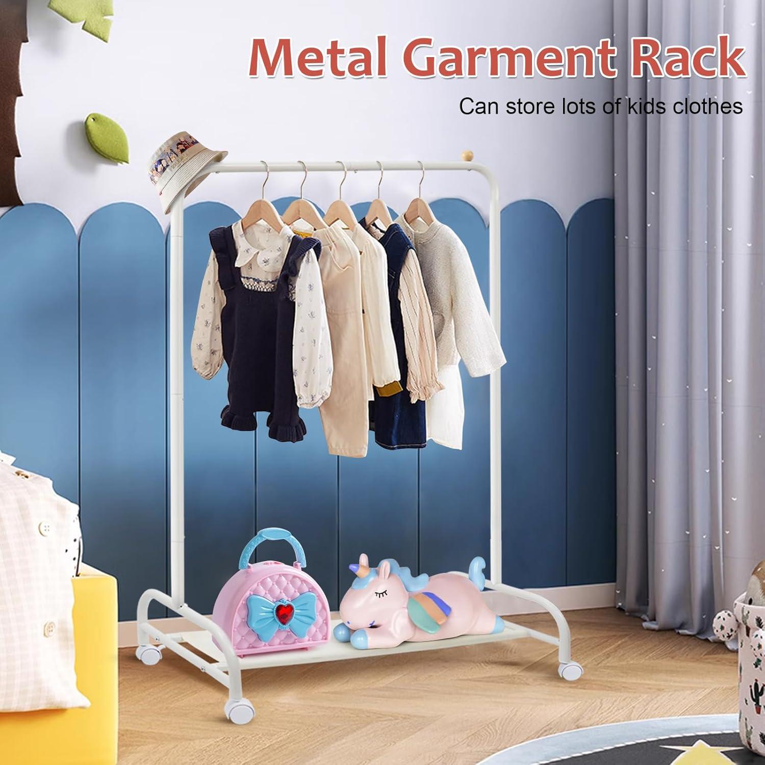 Perchero de Ropa para Niños YGJT Blanco con Ruedas 115 cm