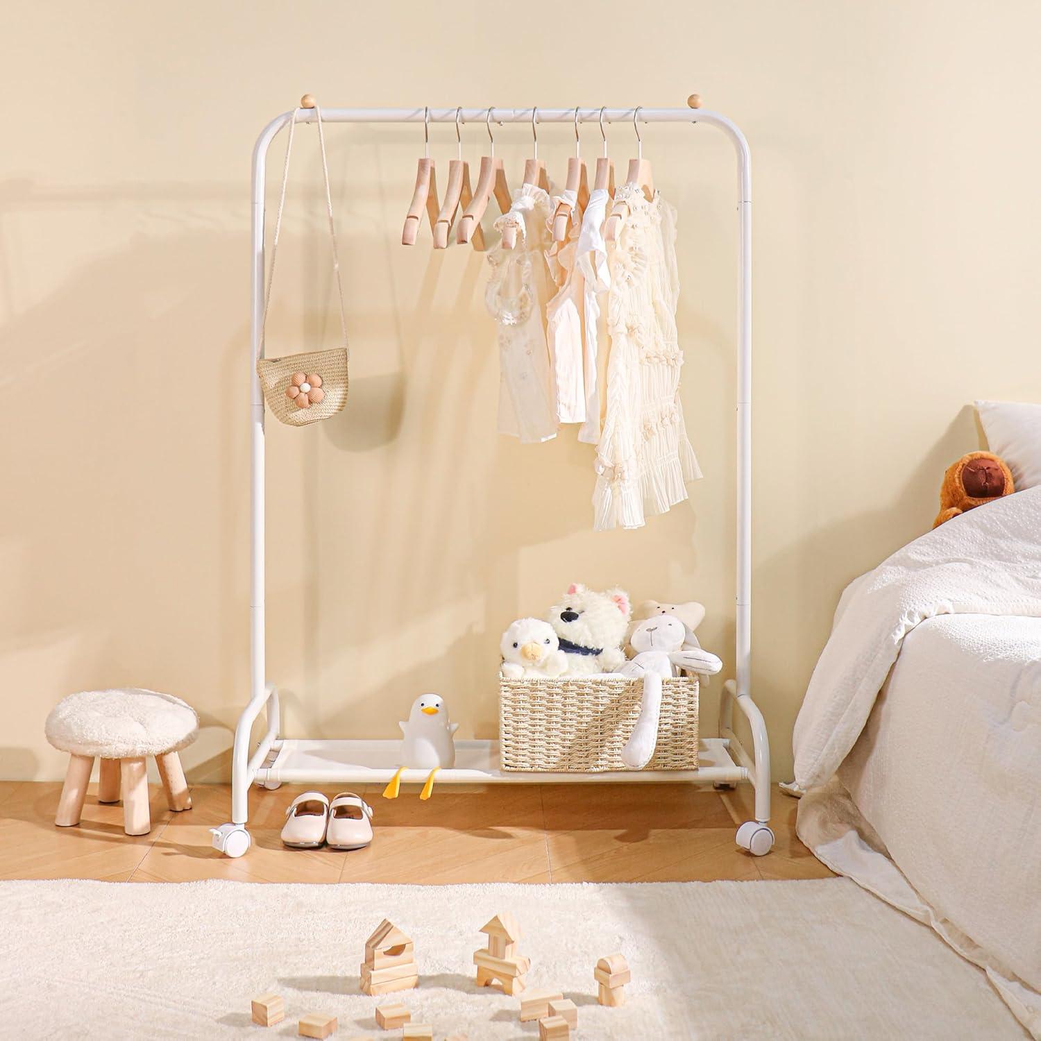 Perchero de Ropa para Niños YGJT Blanco con Ruedas 115 cm