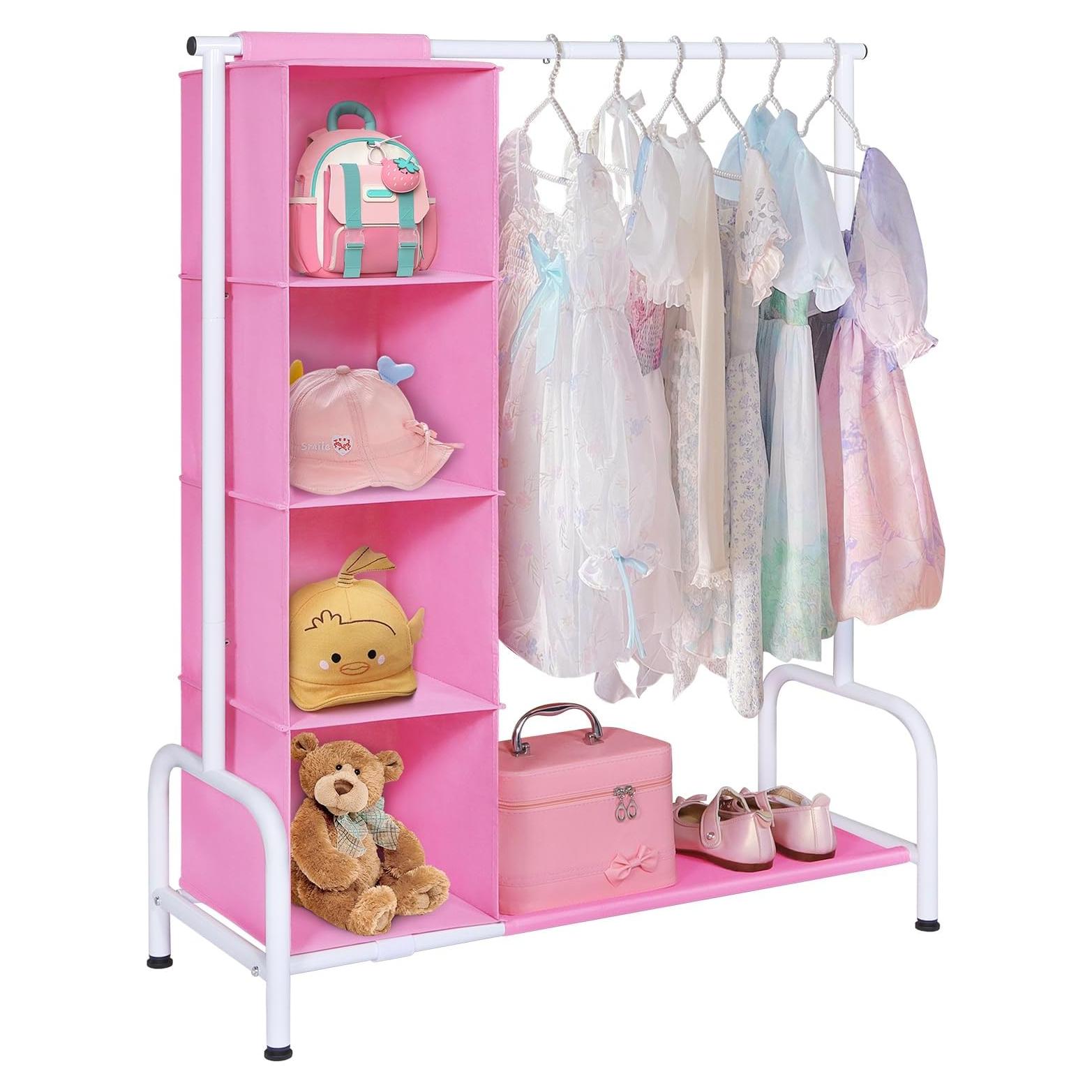 Rack de Ropa Infantil Univivi Rosa con Organizador Colgante