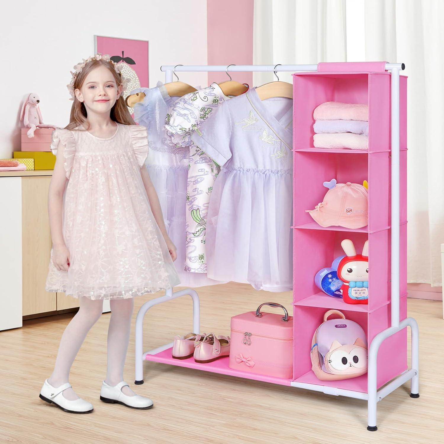 Rack de Ropa Infantil Univivi Rosa con Organizador Colgante