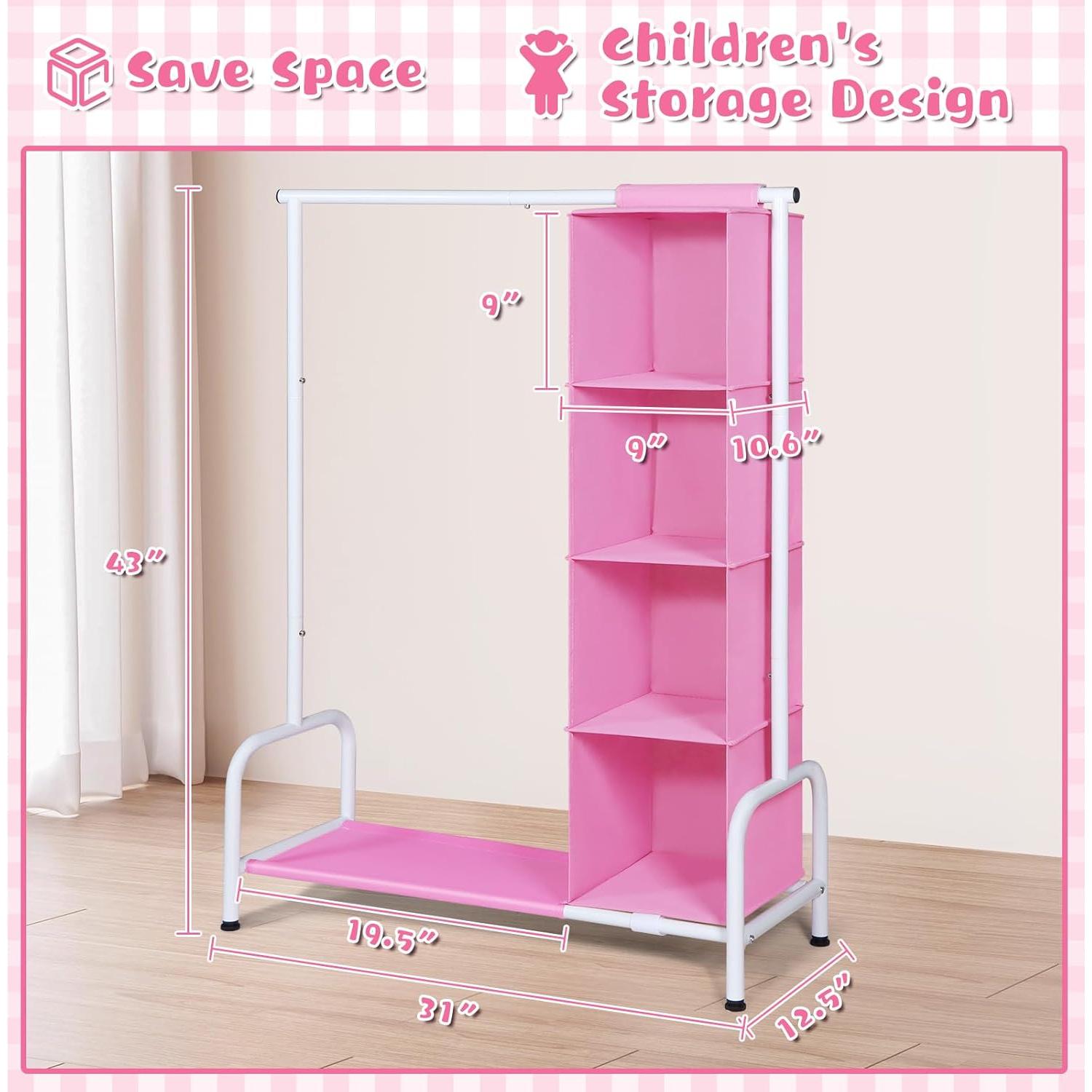 Rack de Ropa Infantil Univivi Rosa con Organizador Colgante