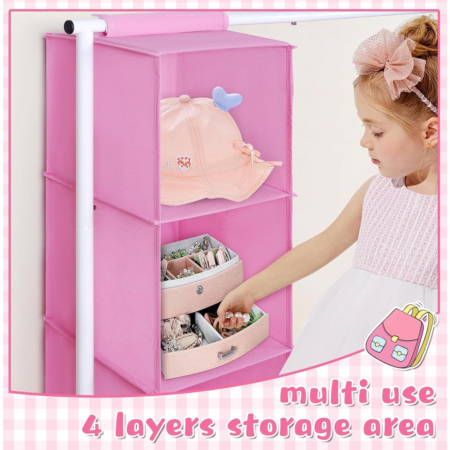 Rack de Ropa Infantil Univivi Rosa con Organizador Colgante