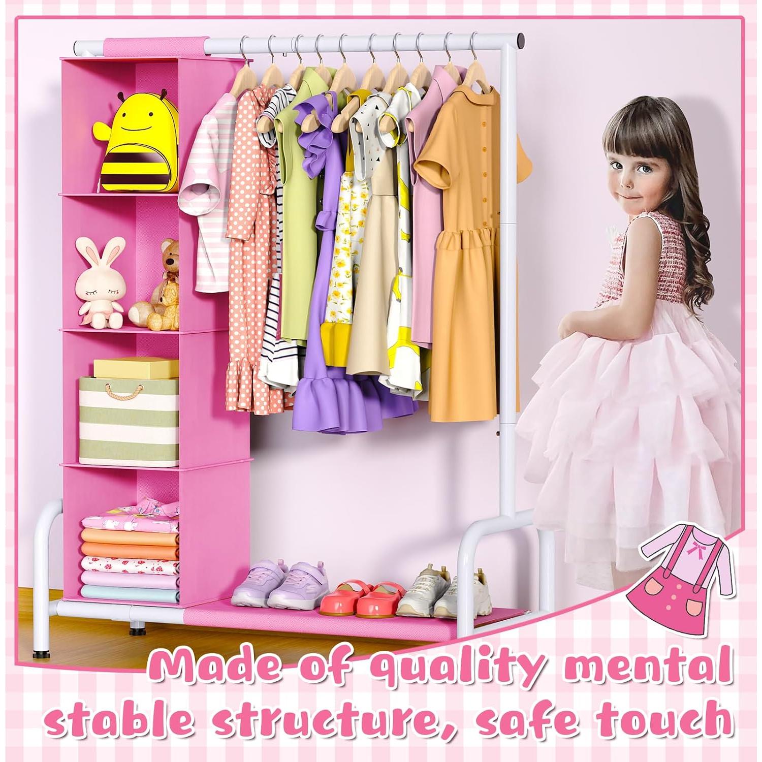 Rack de Ropa Infantil Univivi Rosa con Organizador Colgante