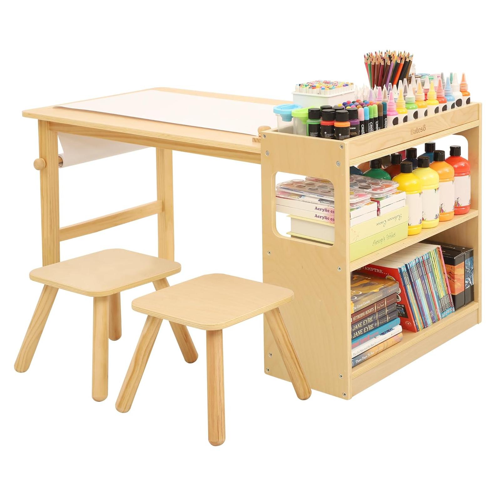 Mesa de Arte para Niños Bateso con 2 Sillas y Papel en Rollo