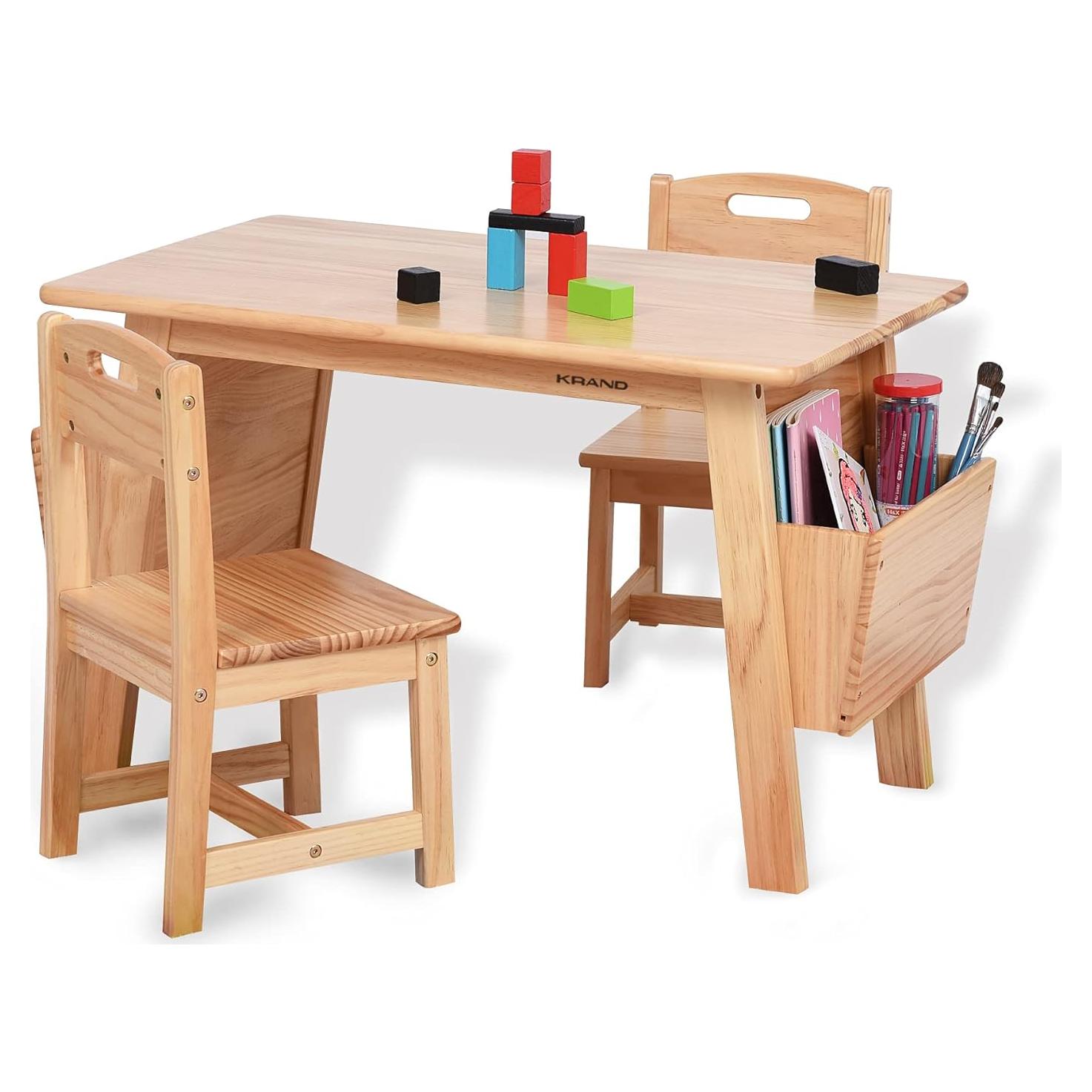 Mesa y 2 Sillas de Madera Sólida KRAND para Niños