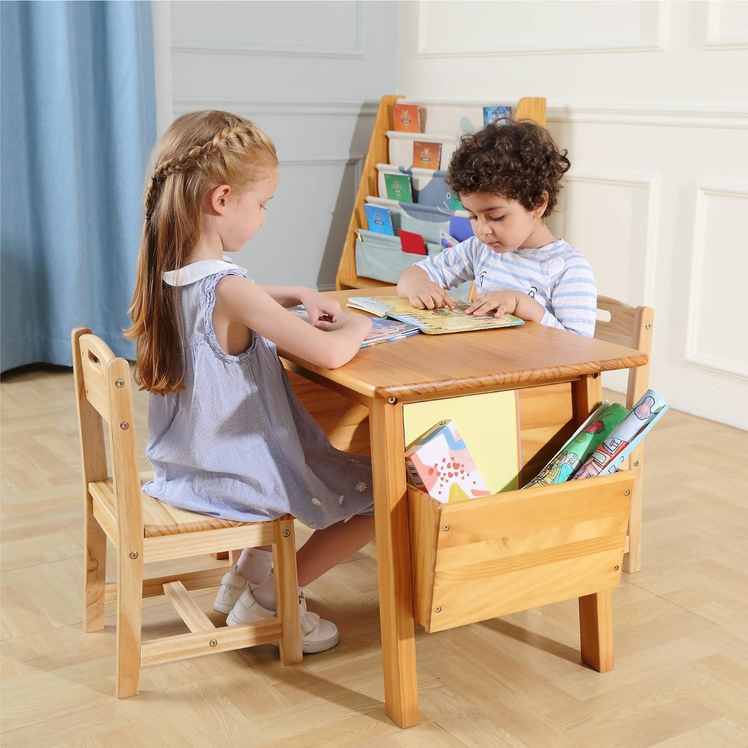 Mesa y 2 Sillas de Madera Sólida KRAND para Niños