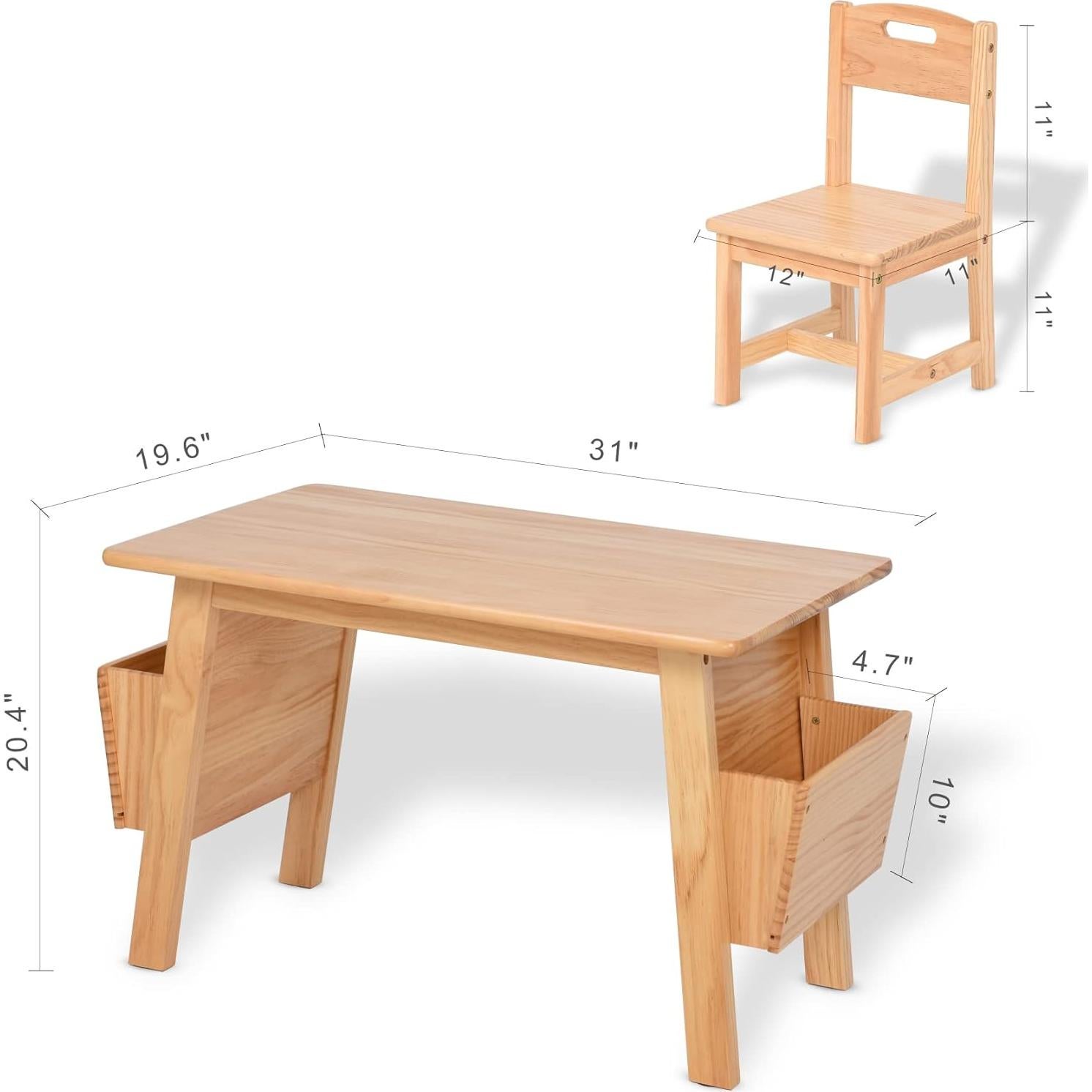 Mesa y 2 Sillas de Madera Sólida KRAND para Niños