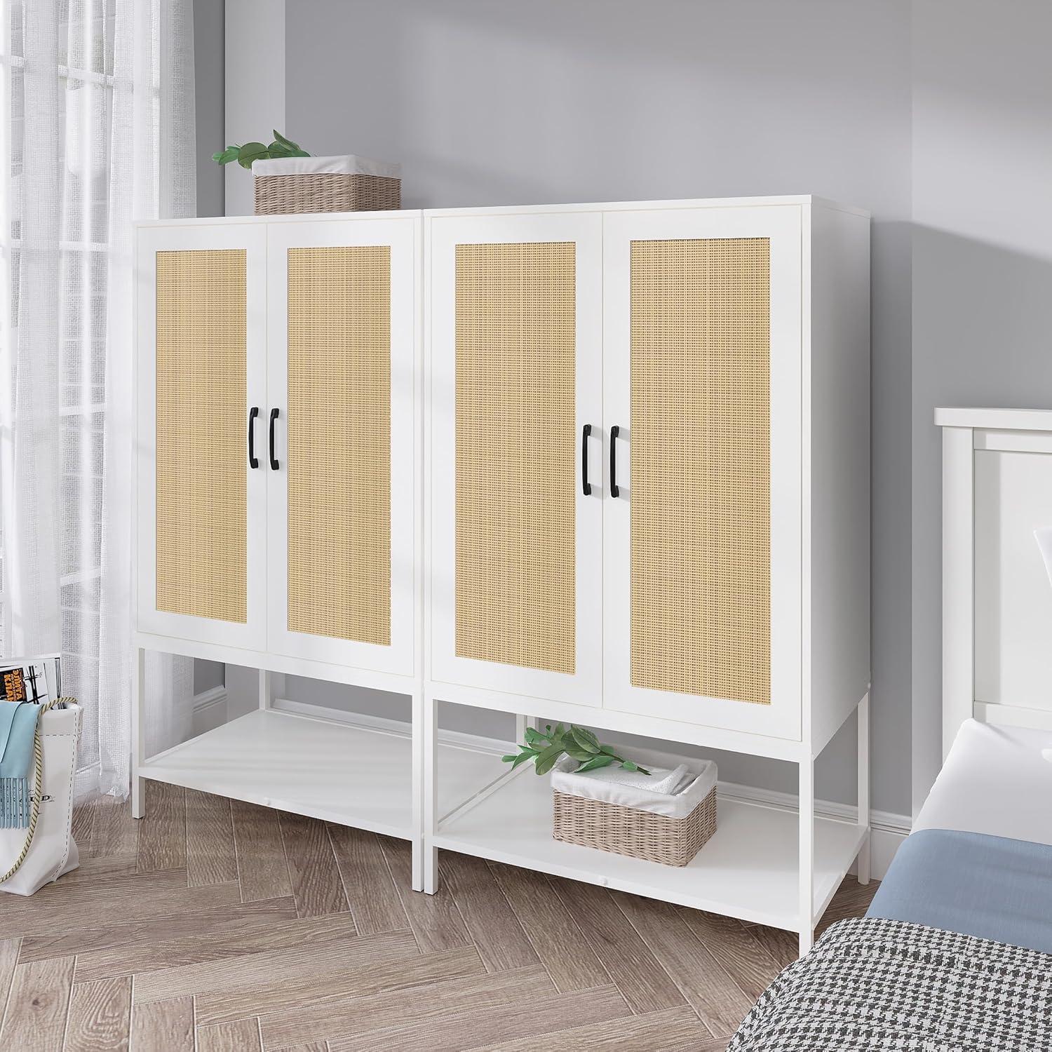 Armario de Rattan Blanco BOCVKEN con 2 Puertas y Estante