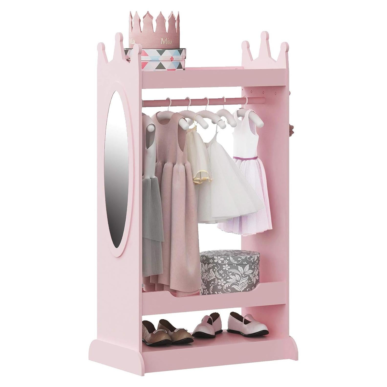 Armario de Disfraces para Niños UTEX Rosa con Espejo 62.3x38x115.1cm
