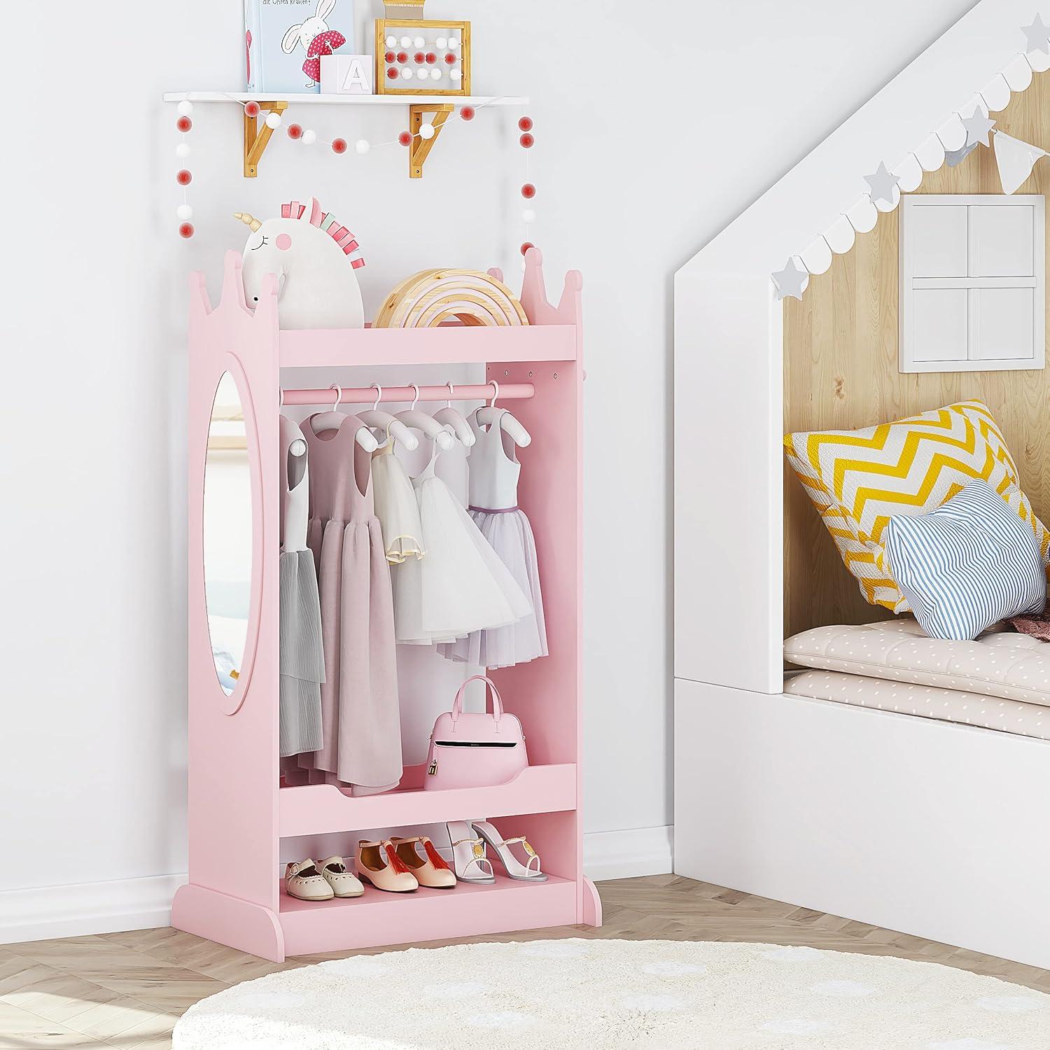 Armario de Disfraces para Niños UTEX Rosa con Espejo 62.3x38x115.1cm