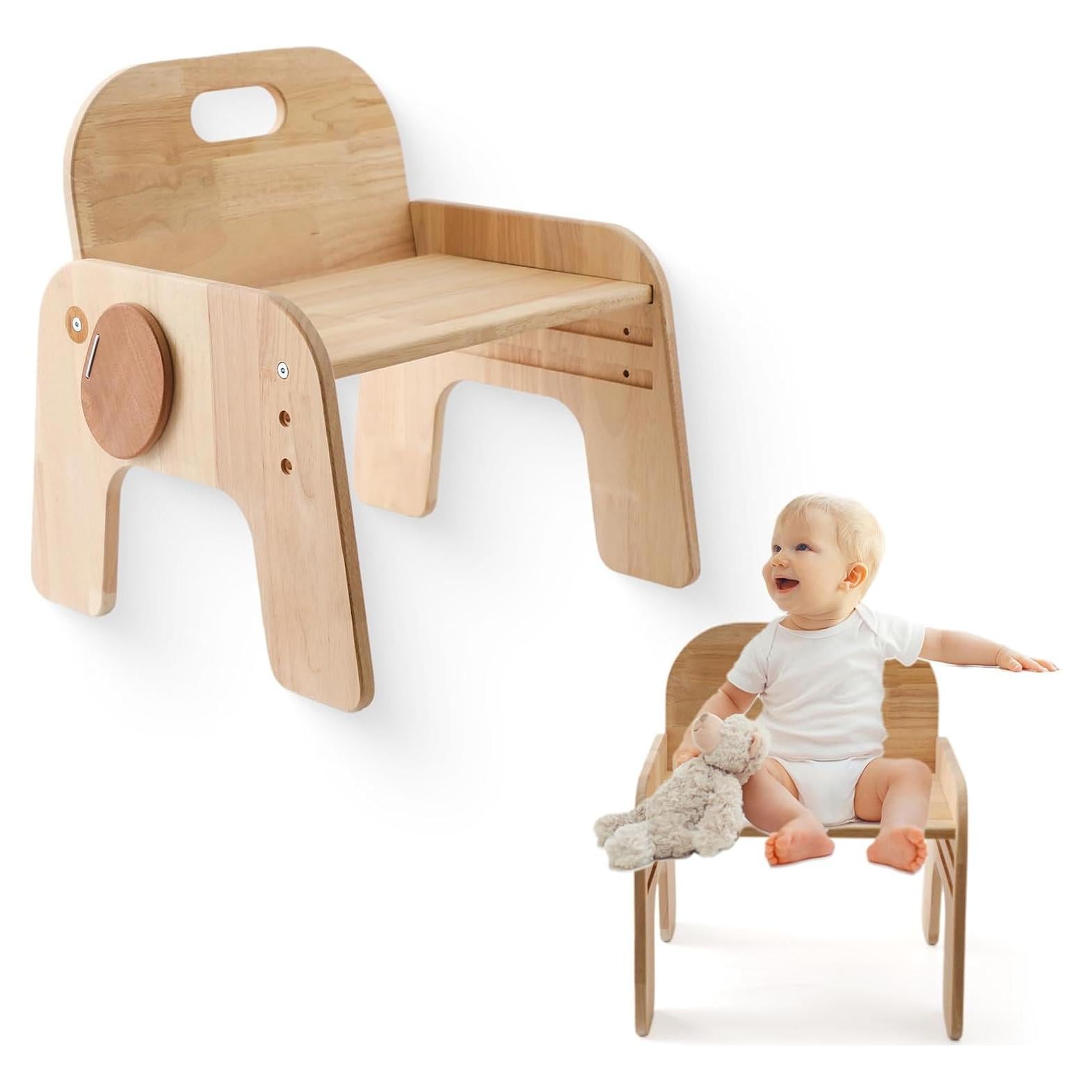 Silla de Madera Natural Ajustable para Niños ibwaae - Mobiliario Montessori