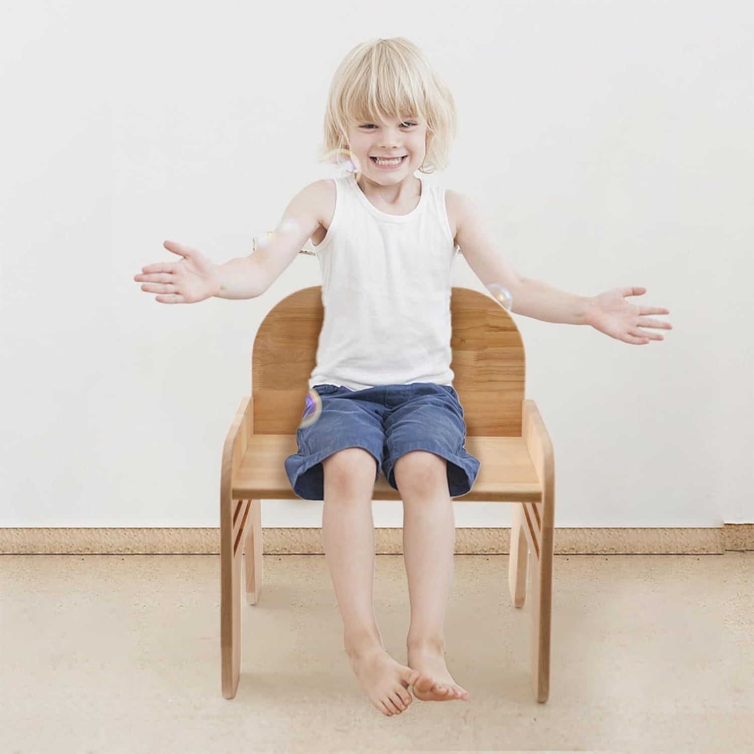 Silla de Madera Natural Ajustable para Niños ibwaae - Mobiliario Montessori