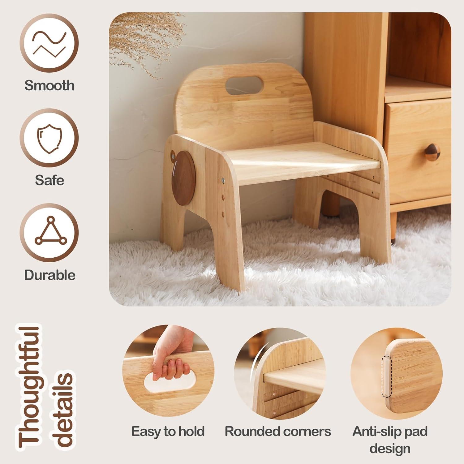 Silla de Madera Natural Ajustable para Niños ibwaae - Mobiliario Montessori