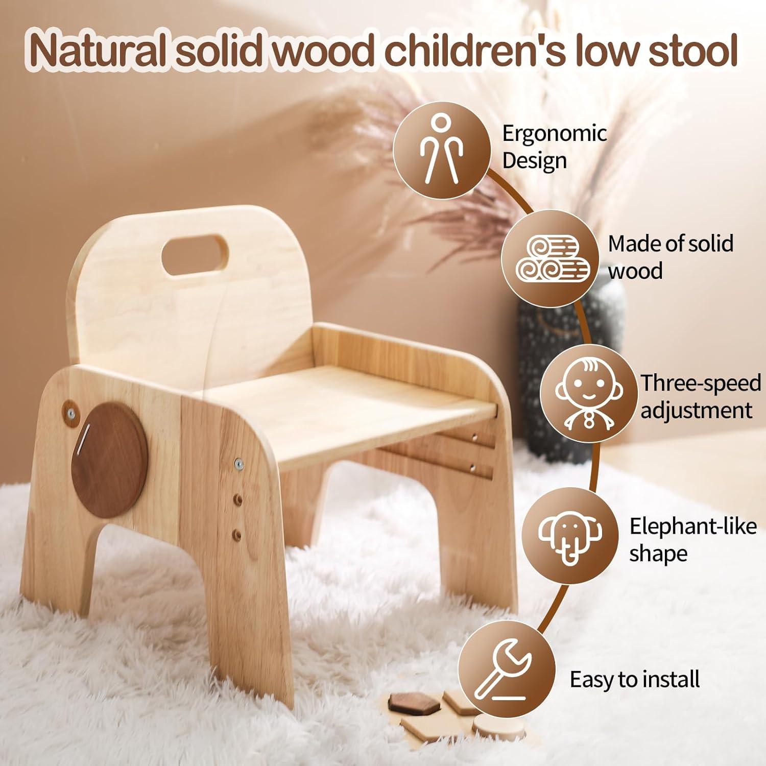 Silla de Madera Natural Ajustable para Niños ibwaae - Mobiliario Montessori
