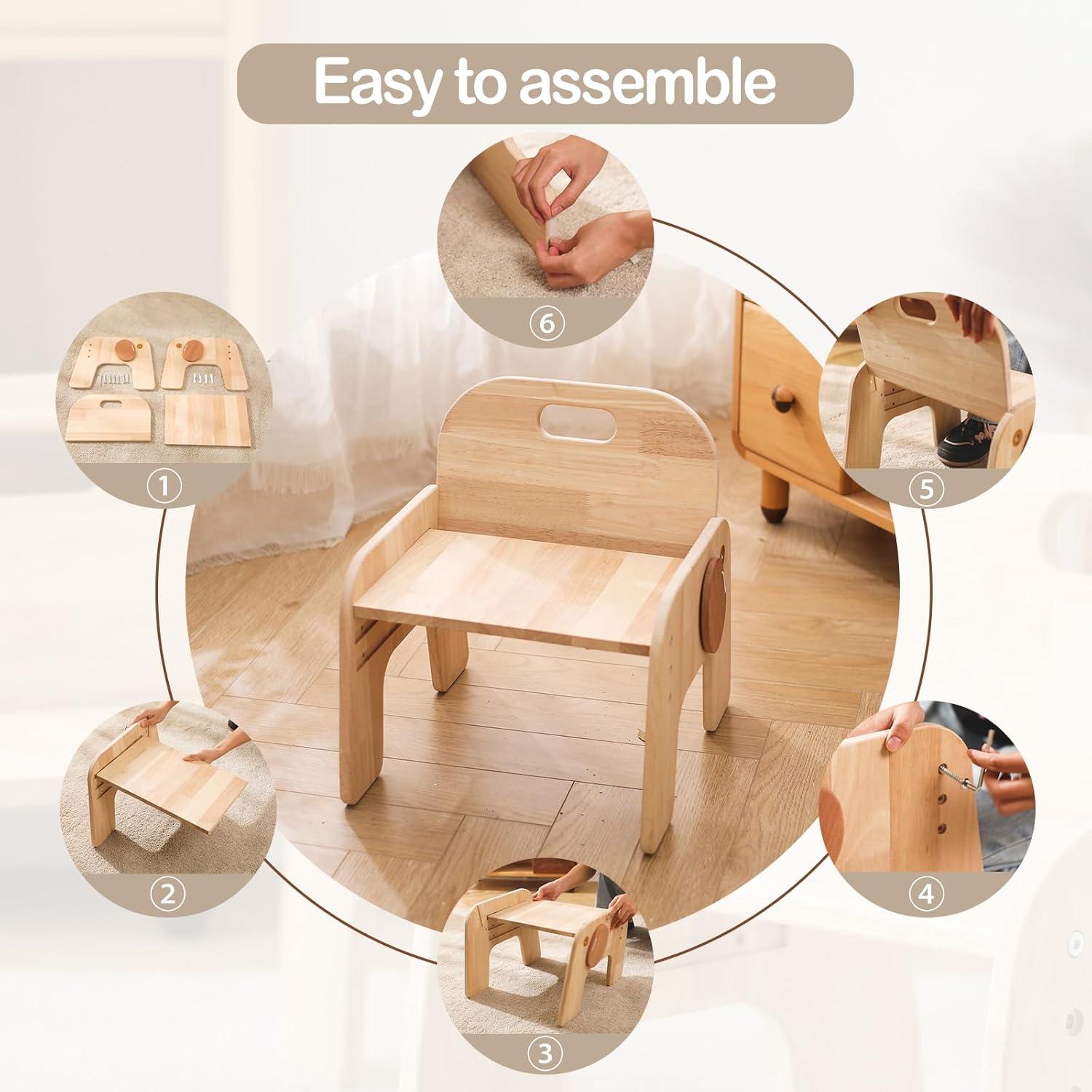 Silla de Madera Natural Ajustable para Niños ibwaae - Mobiliario Montessori