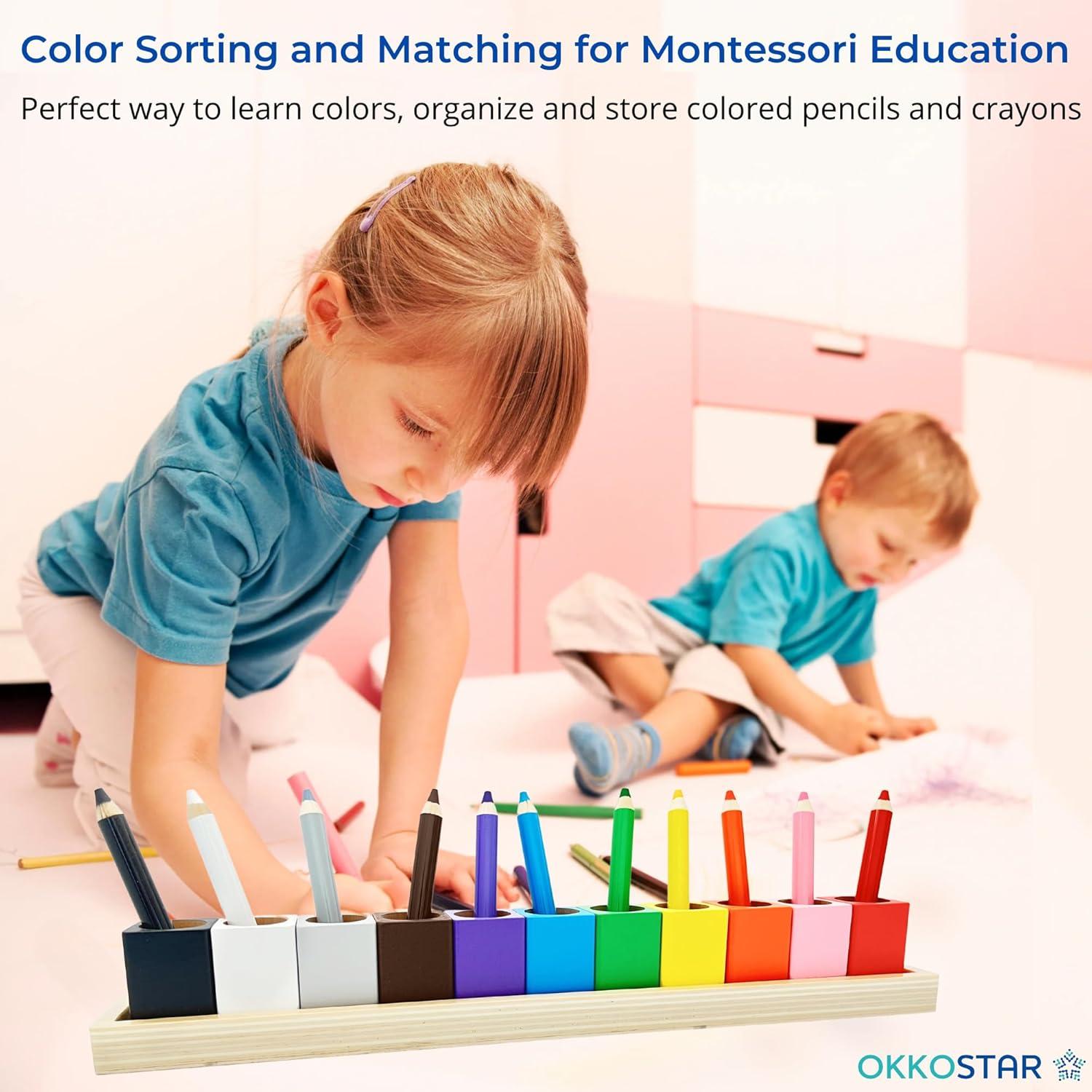 Soporte de Crayones Montessori OKKOSTAR - Organizador de Arte 11 Recipientes