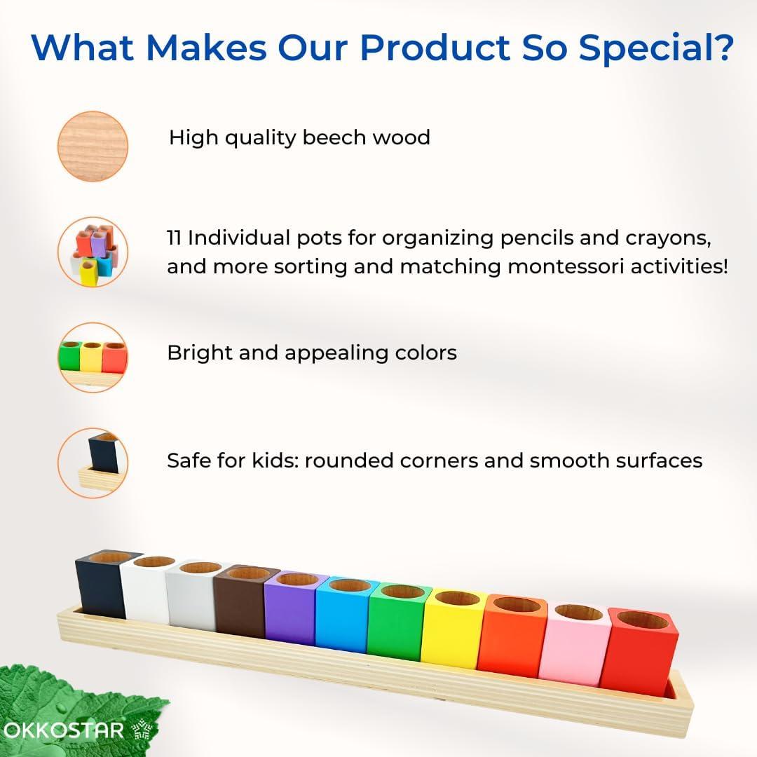 Soporte de Crayones Montessori OKKOSTAR - Organizador de Arte 11 Recipientes