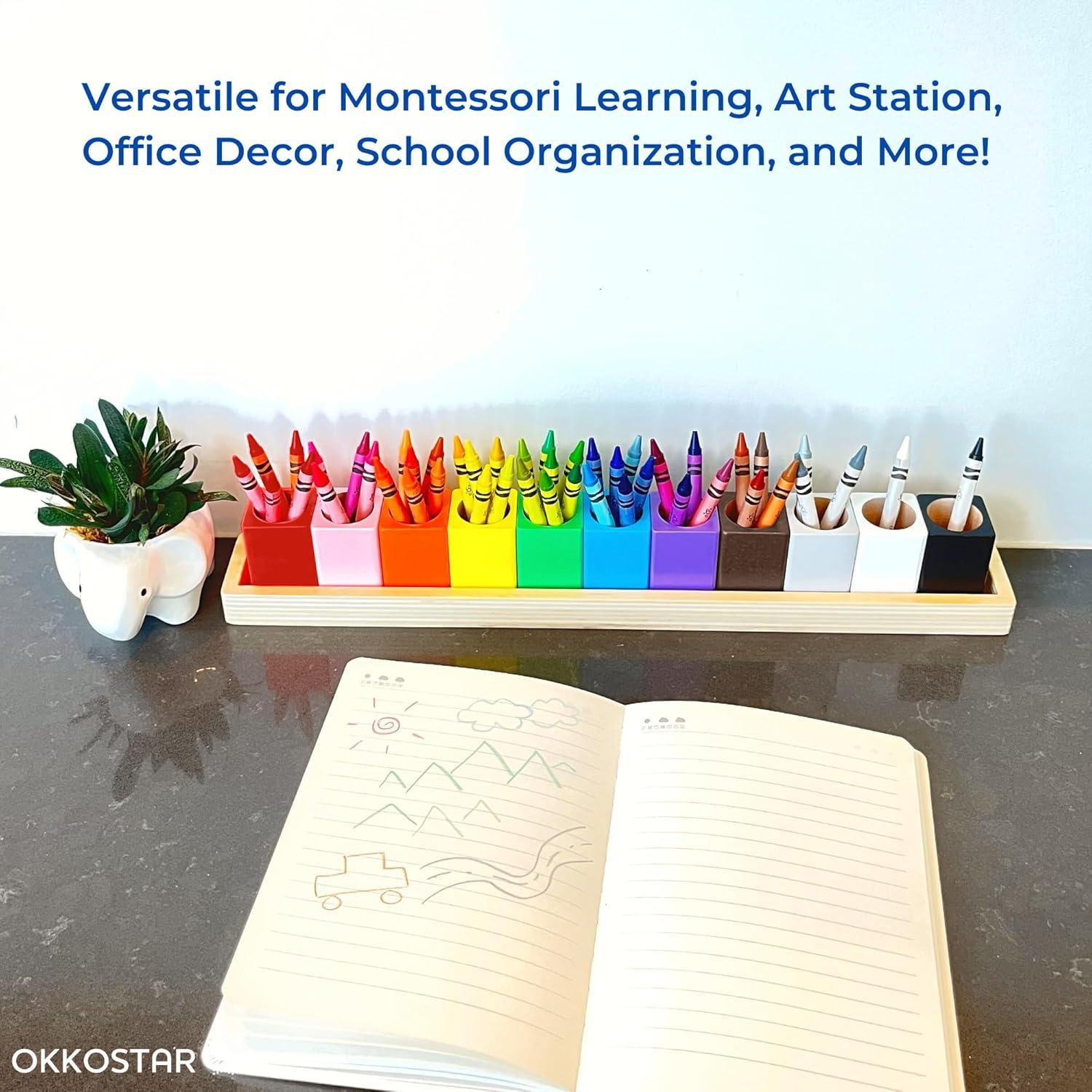 Soporte de Crayones Montessori OKKOSTAR - Organizador de Arte 11 Recipientes