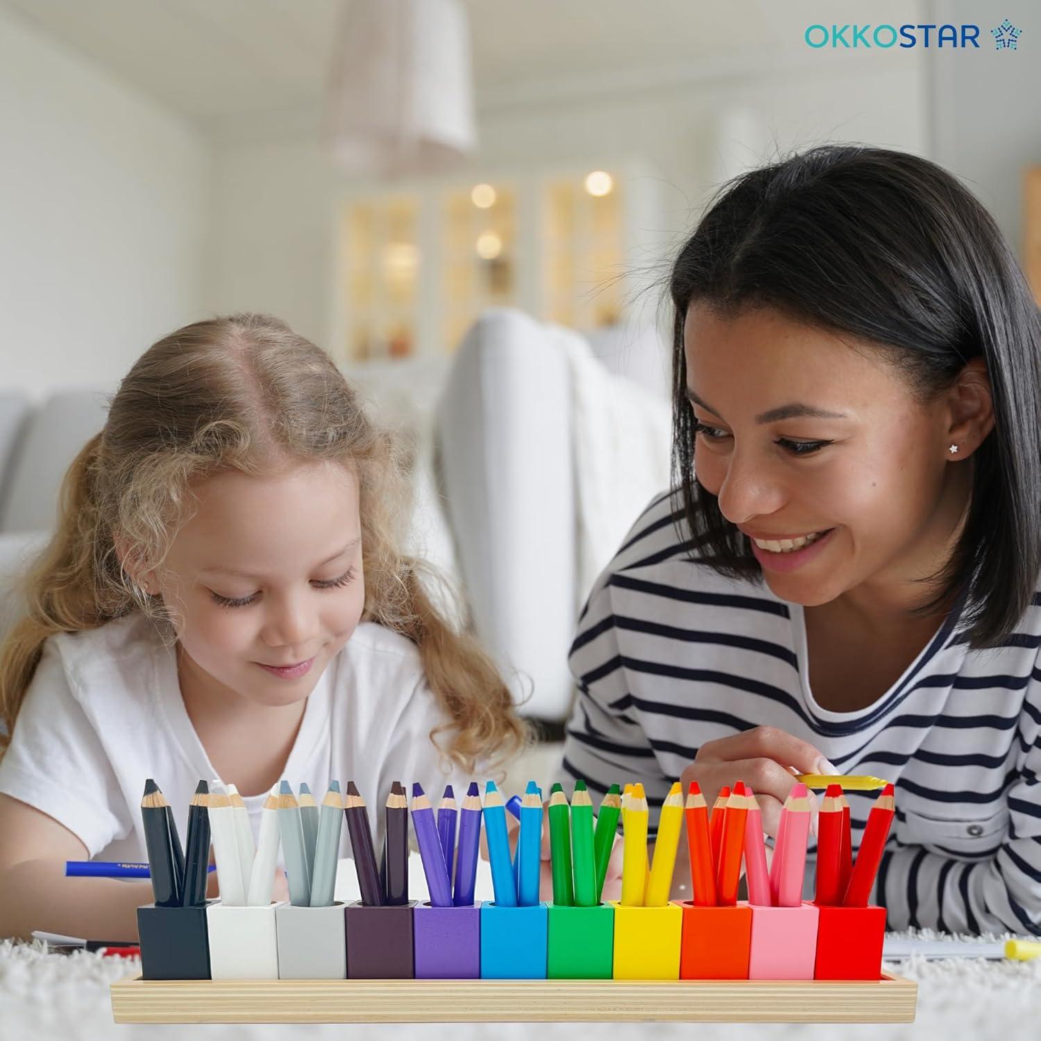 Soporte de Crayones Montessori OKKOSTAR - Organizador de Arte 11 Recipientes