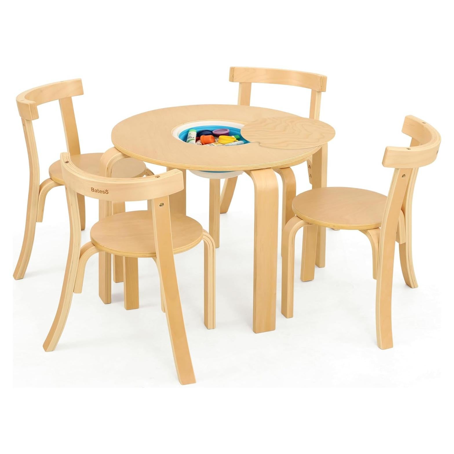 Conjunto Mesa Redonda y 4 Sillas de Madera para Niños