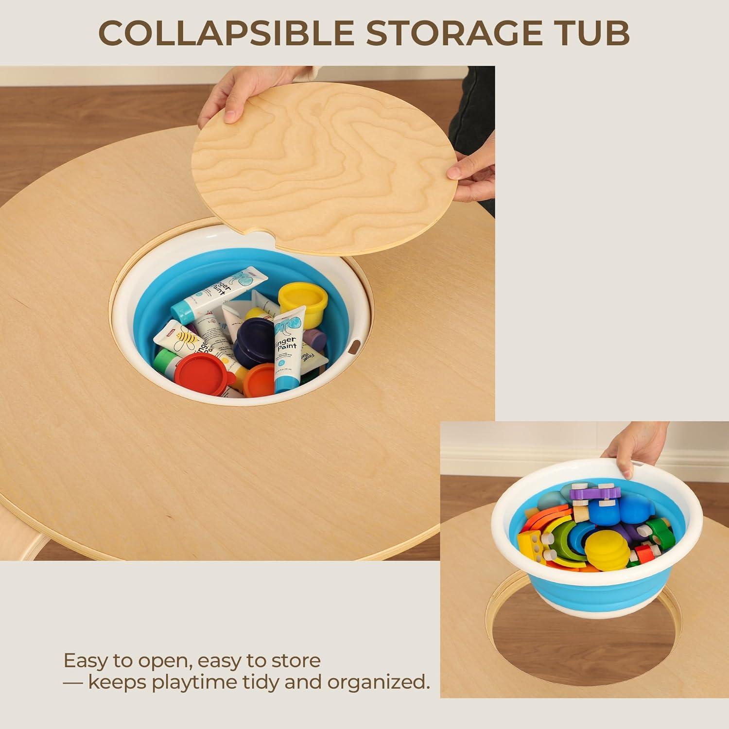 Conjunto Mesa Redonda y 4 Sillas de Madera para Niños