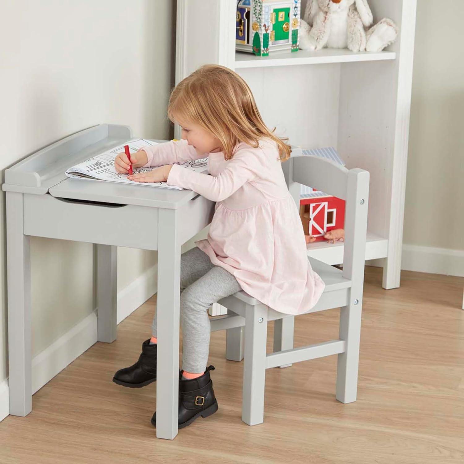 Escritorio de Madera con Tapa Elevable y Silla Melissa & Doug - Gris