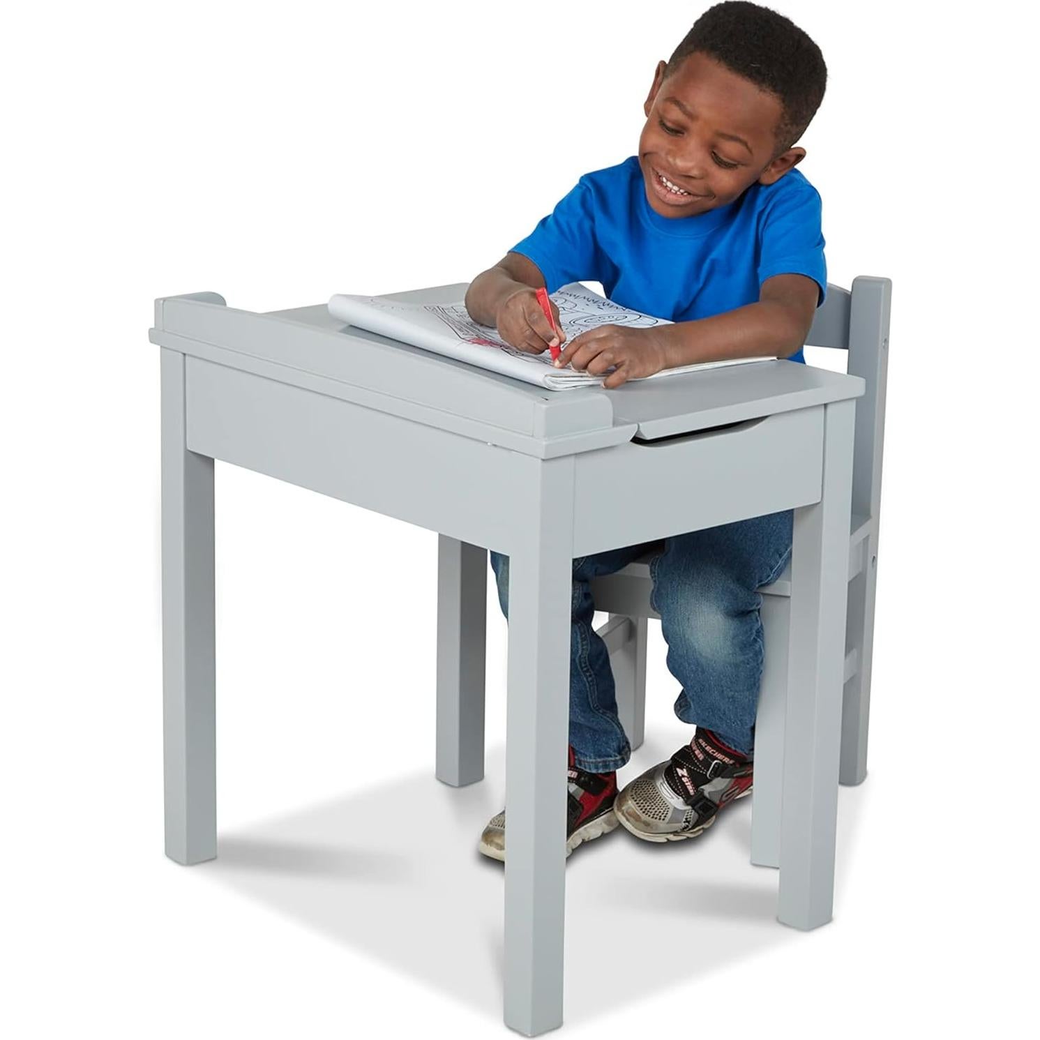 Escritorio de Madera con Tapa Elevable y Silla Melissa & Doug - Gris