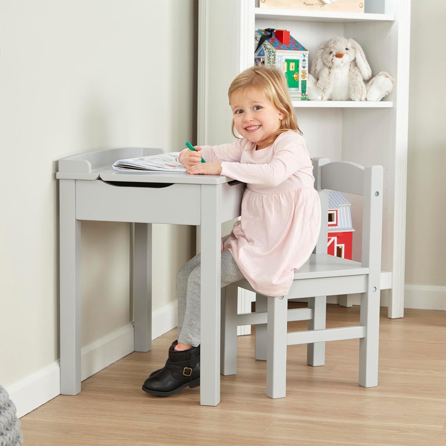 Escritorio de Madera con Tapa Elevable y Silla Melissa & Doug - Gris