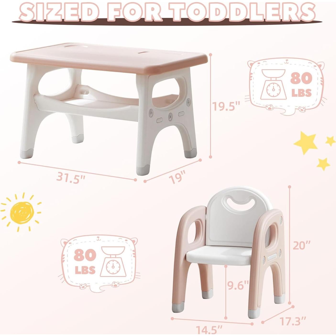 Juego de Mesa y 2 Sillas Montessori GITAWUSA Rosa 80x50 cm