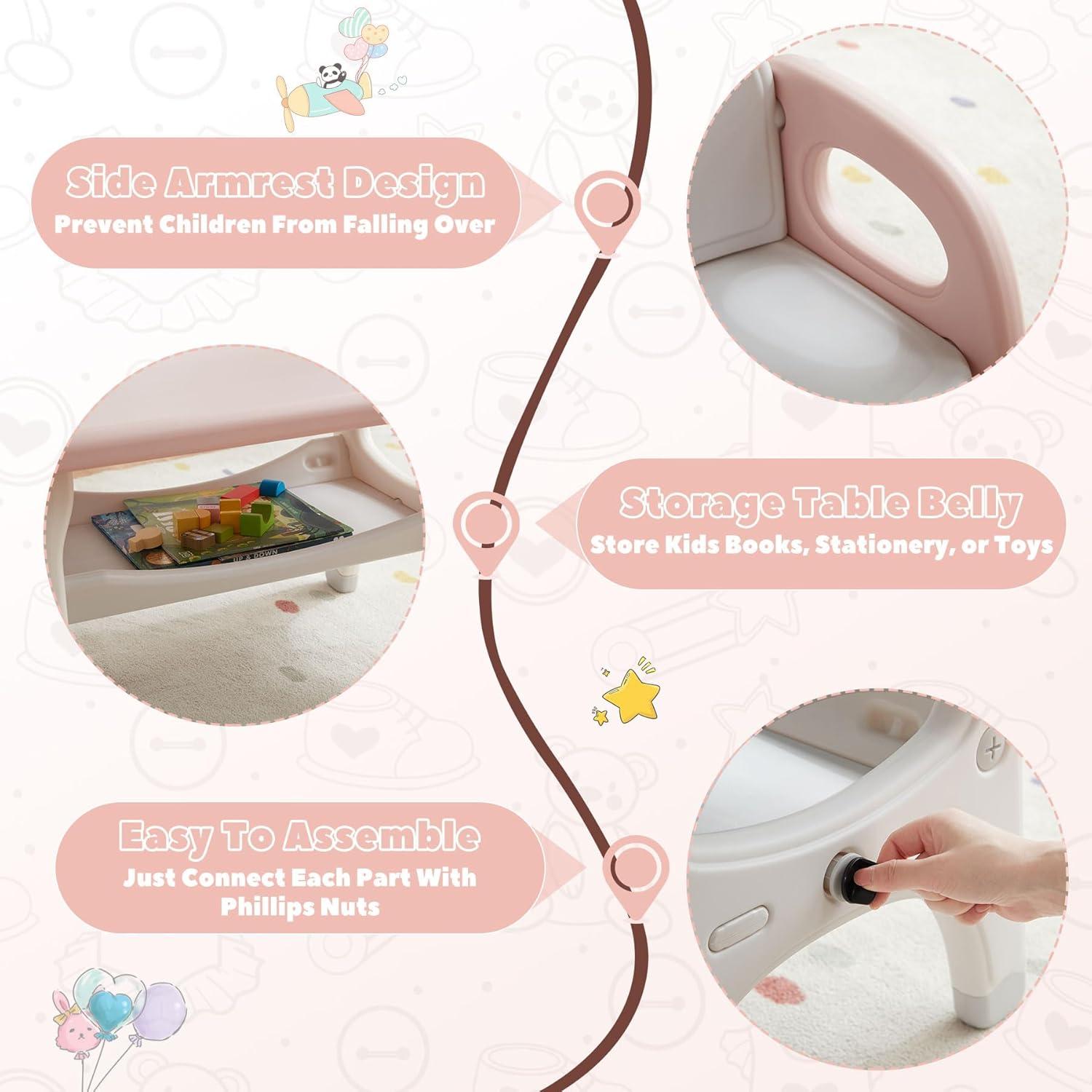 Juego de Mesa y 2 Sillas Montessori GITAWUSA Rosa 80x50 cm