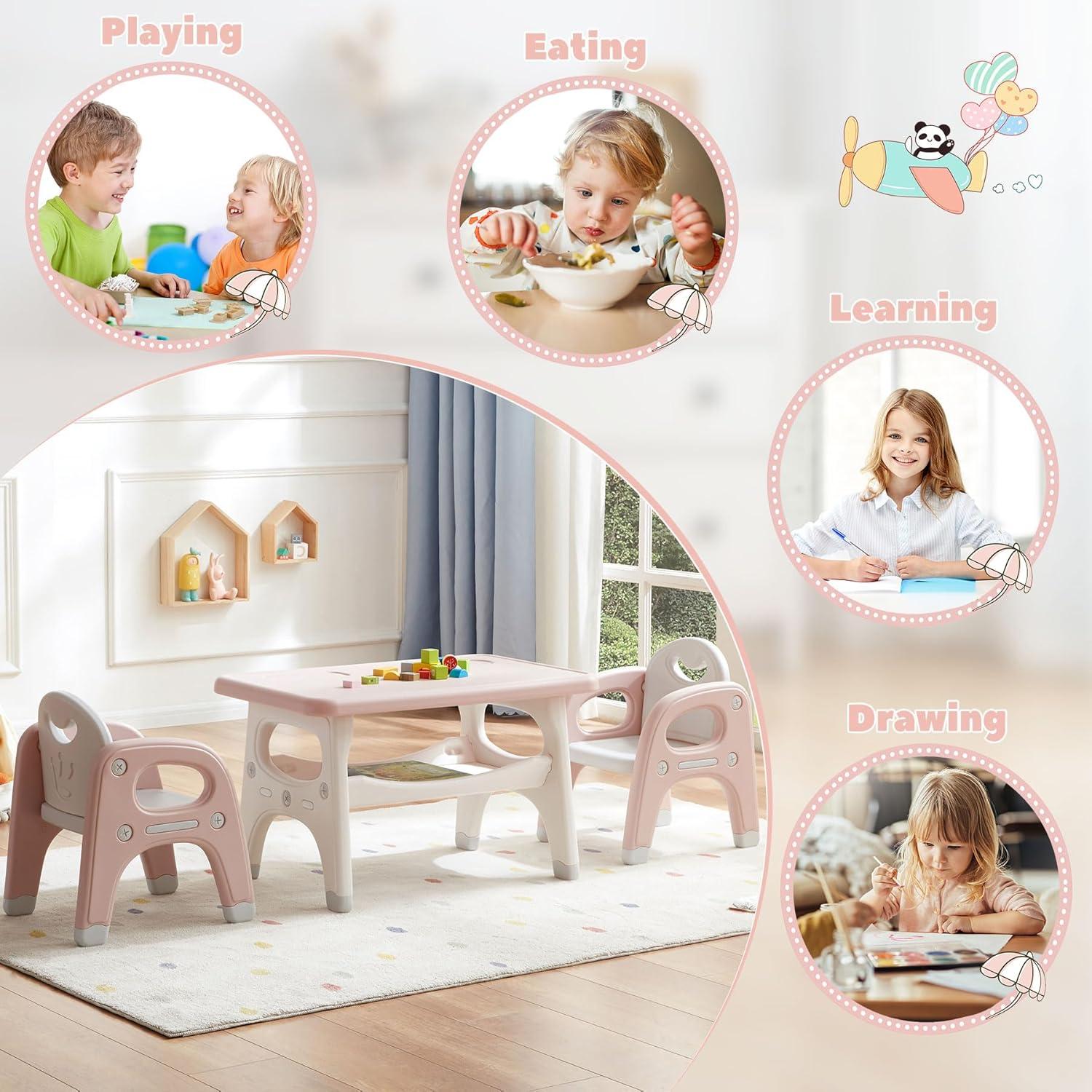 Juego de Mesa y 2 Sillas Montessori GITAWUSA Rosa 80x50 cm