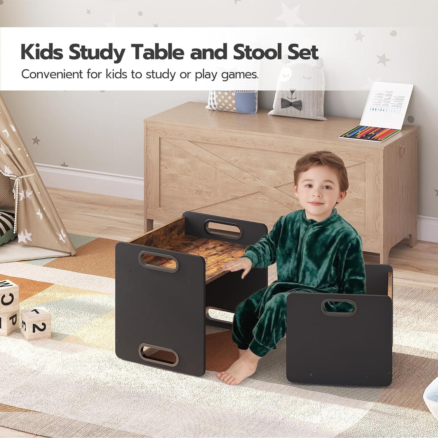 Conjunto de Mesa y Silla HOOBRO para Niños 1-3 Años Marrón Rústico