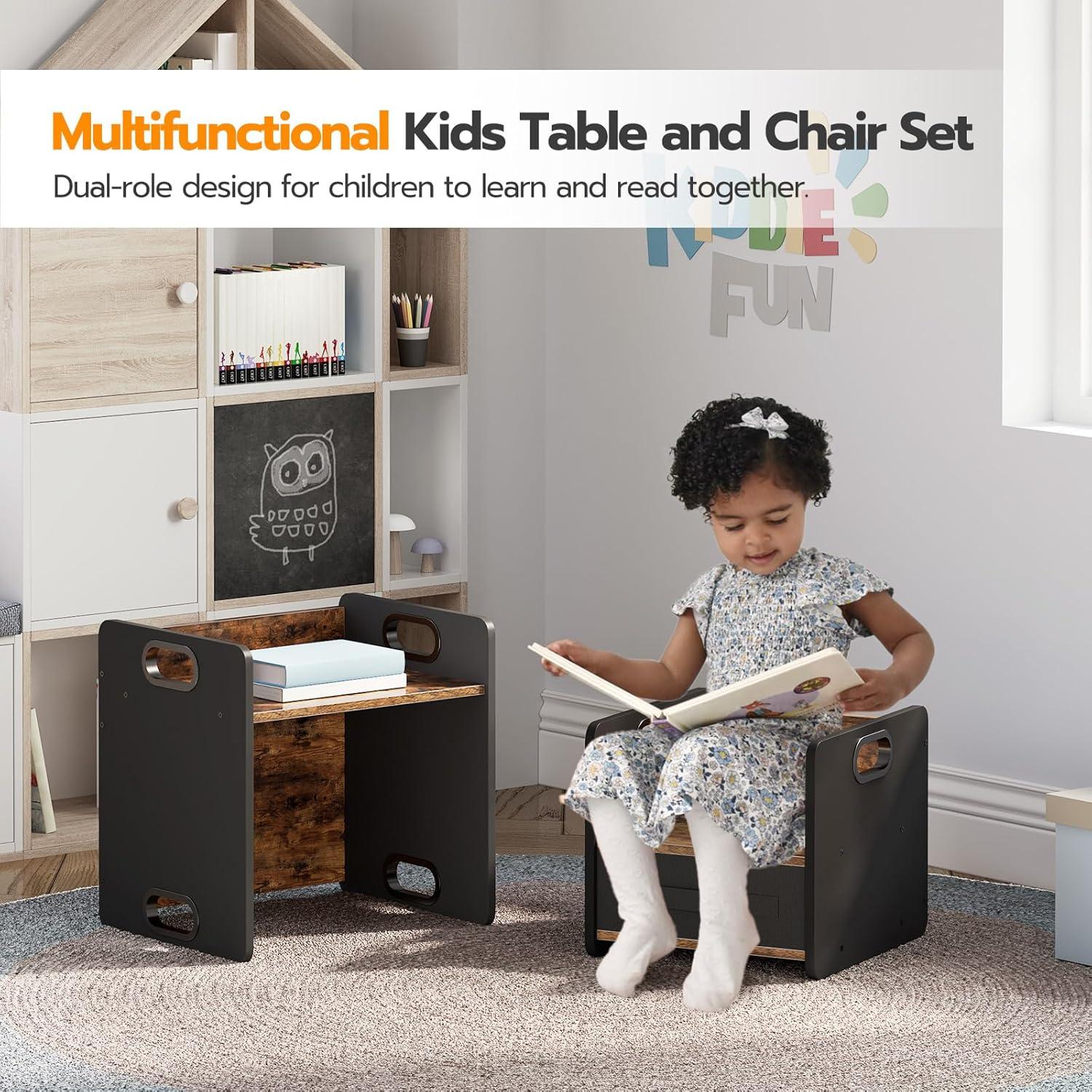 Conjunto de Mesa y Silla HOOBRO para Niños 1-3 Años Marrón Rústico