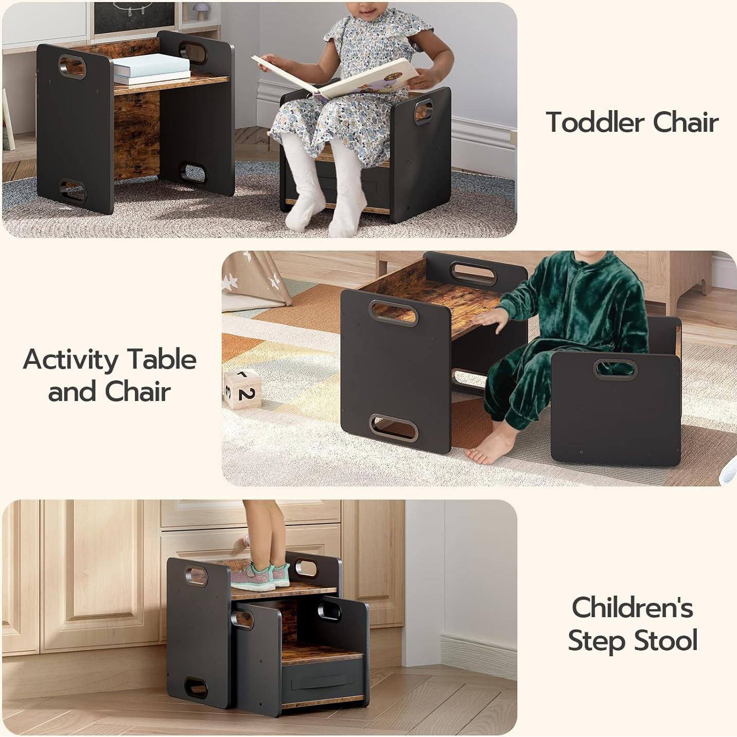 Conjunto de Mesa y Silla HOOBRO para Niños 1-3 Años Marrón Rústico