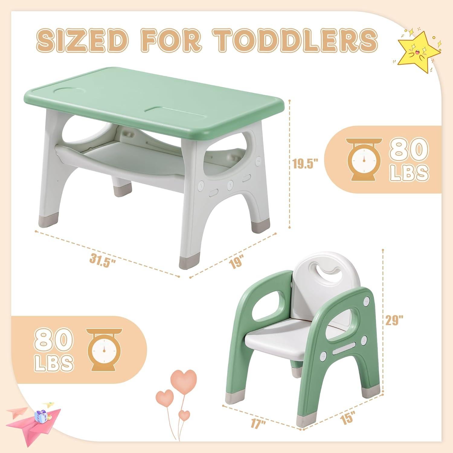 Conjunto de Mesa y 2 Sillas para Niños Hope Hulaibit Verde