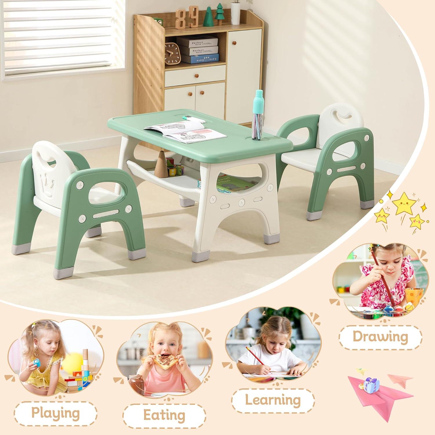 Conjunto de Mesa y 2 Sillas para Niños Hope Hulaibit Verde