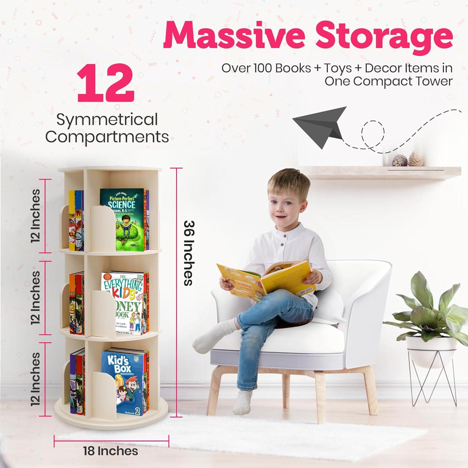 Estantería Rotativa Sprinta 3 Niveles 360° Madera Natural