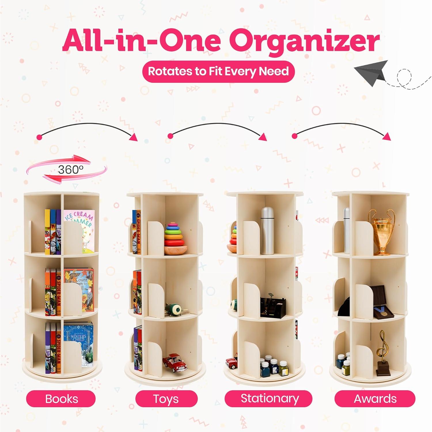 Estantería Rotativa Sprinta 3 Niveles 360° Madera Natural