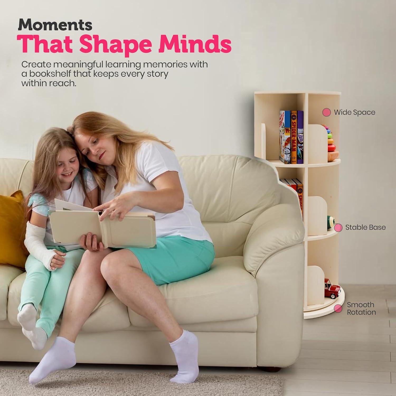 Estantería Rotativa Sprinta 3 Niveles 360° Madera Natural