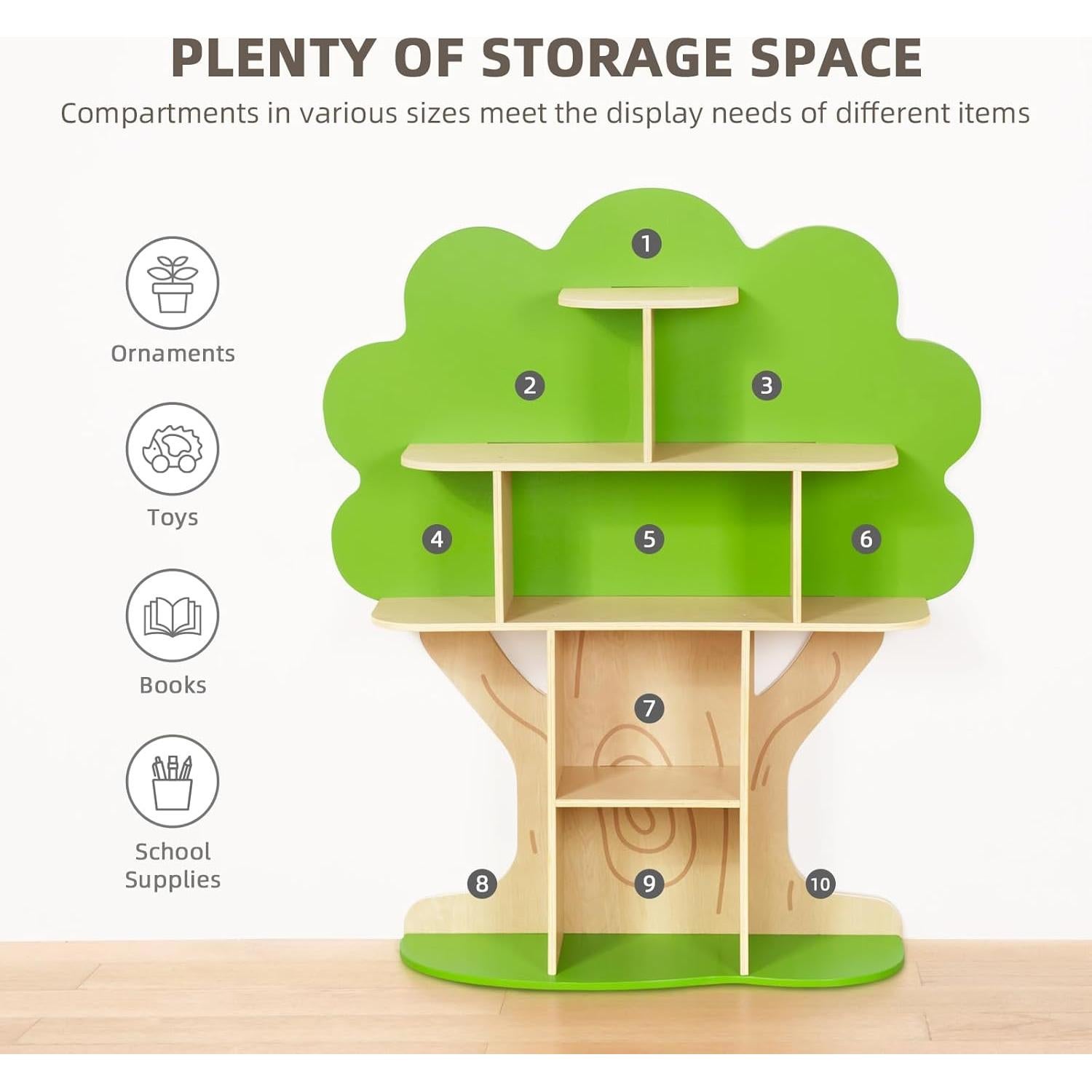 Estantería en forma de árbol OOOK para niños, 10 secciones