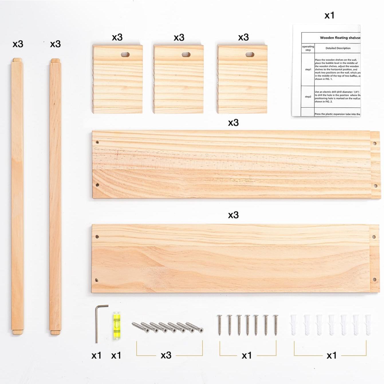 Estanterías Flotantes de Madera Natural Austin Yan - Juego de 3