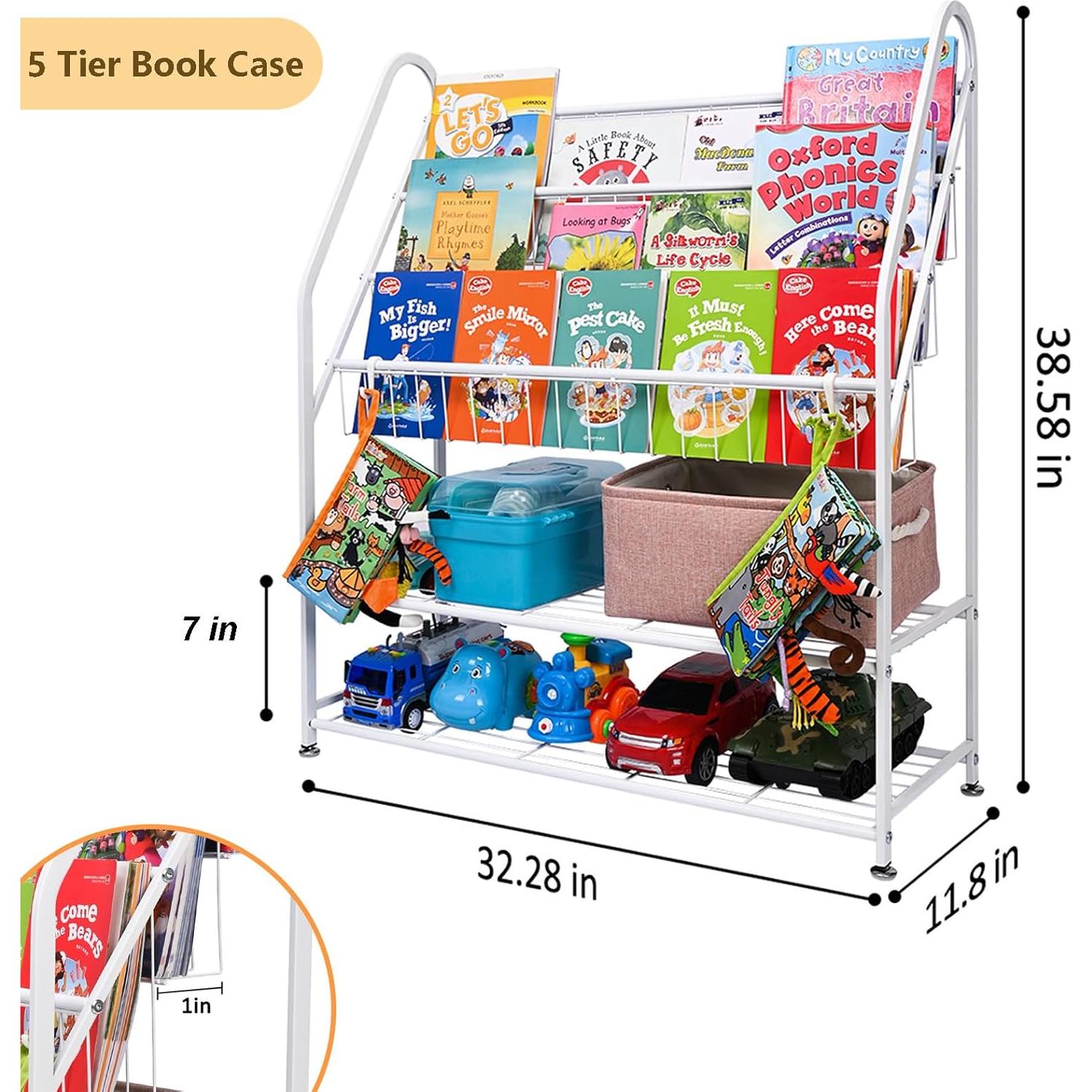 Estantería de Libros Infantil LUWESDE 5 Niveles Metal Blanco