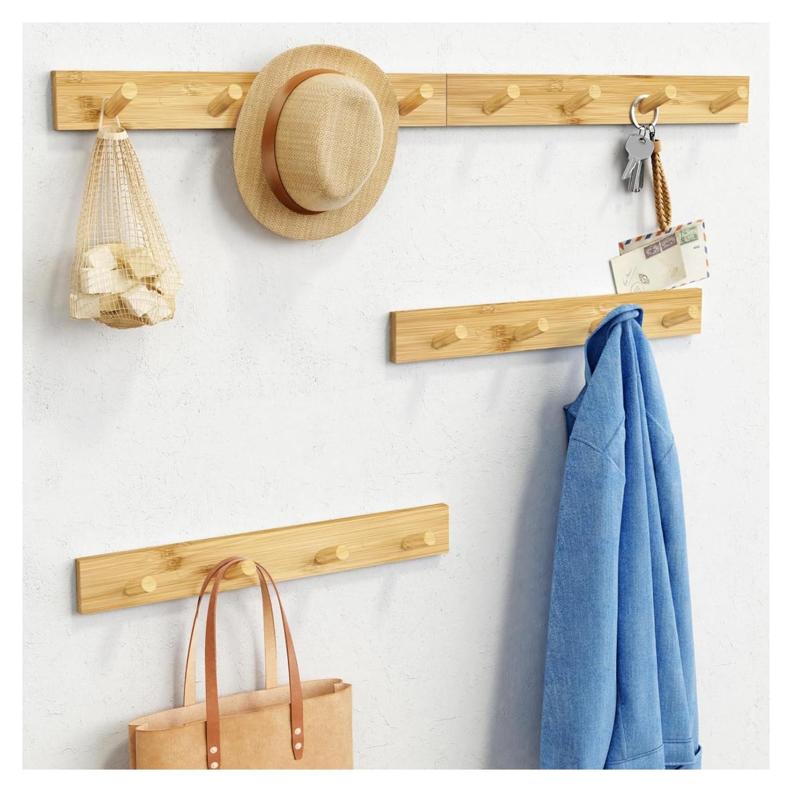 Perchero de Madera Natural Forbena Set de 4 Ganchos 16 Ganchos