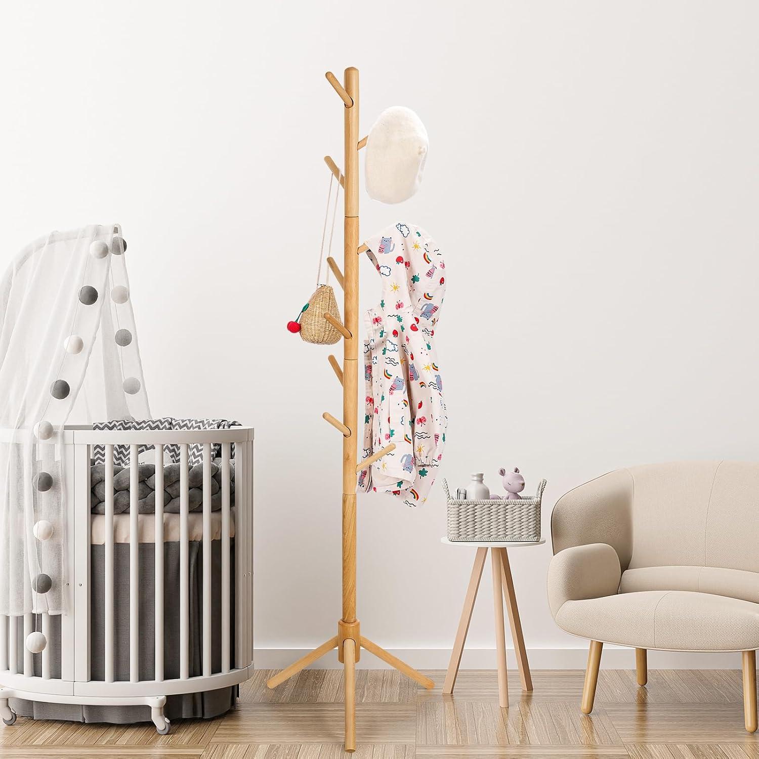 Perchero Infantil de Madera Haya Cozivolife 9 Ganchos Ajustable